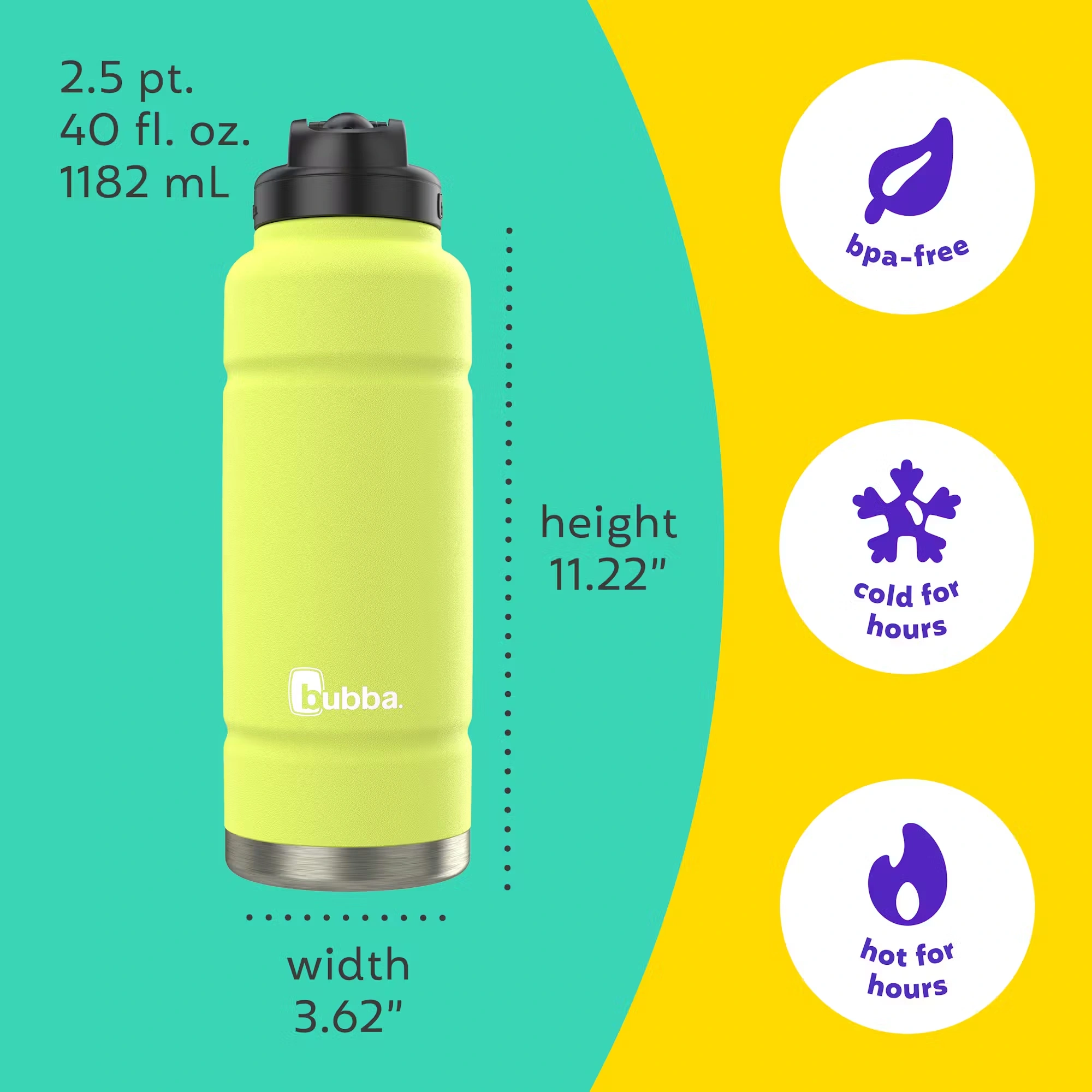 bubba Trailblazer Insulated Water Bottle with Straw Lid, 40oz