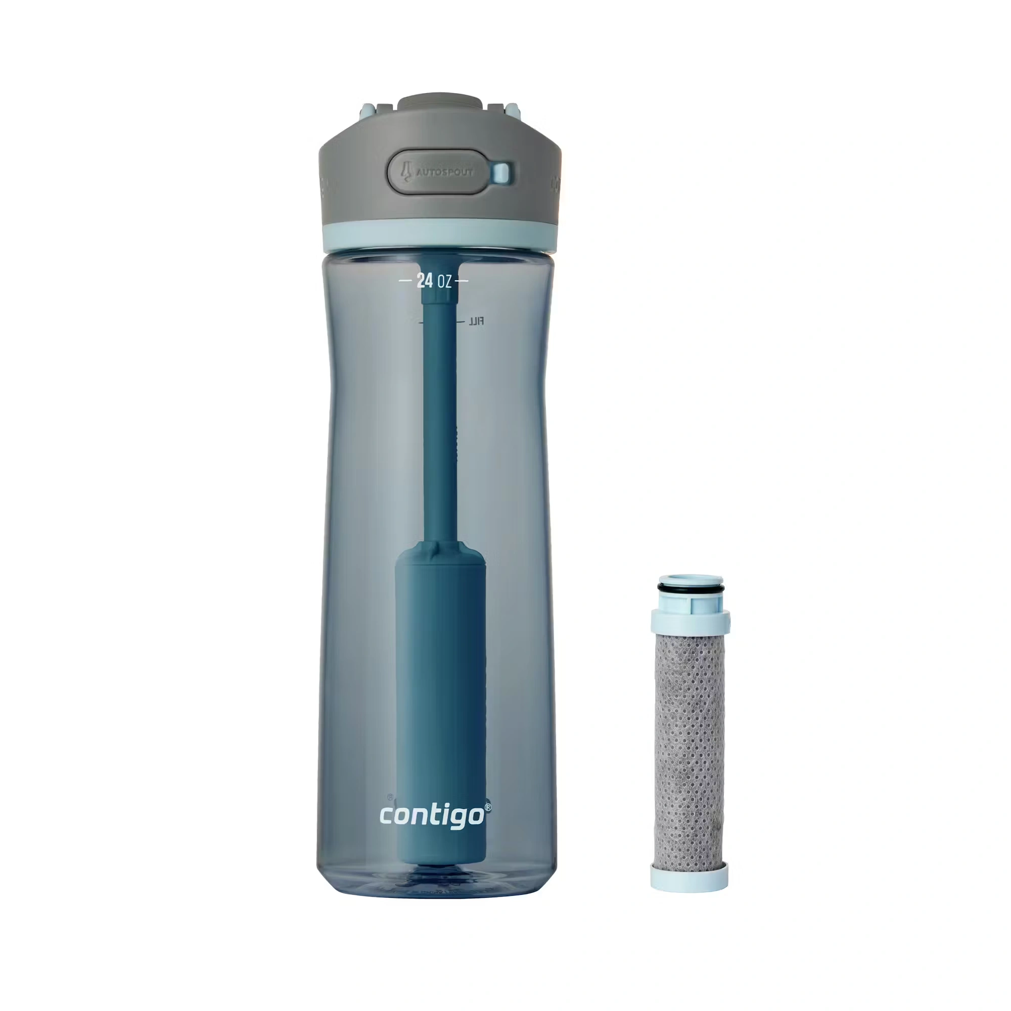Contigo® Wells Plastic Filter Water Bottle with AUTOSPOUT® Straw Lid and Replacement Filter, 24 Oz. Dark Ice & Purity