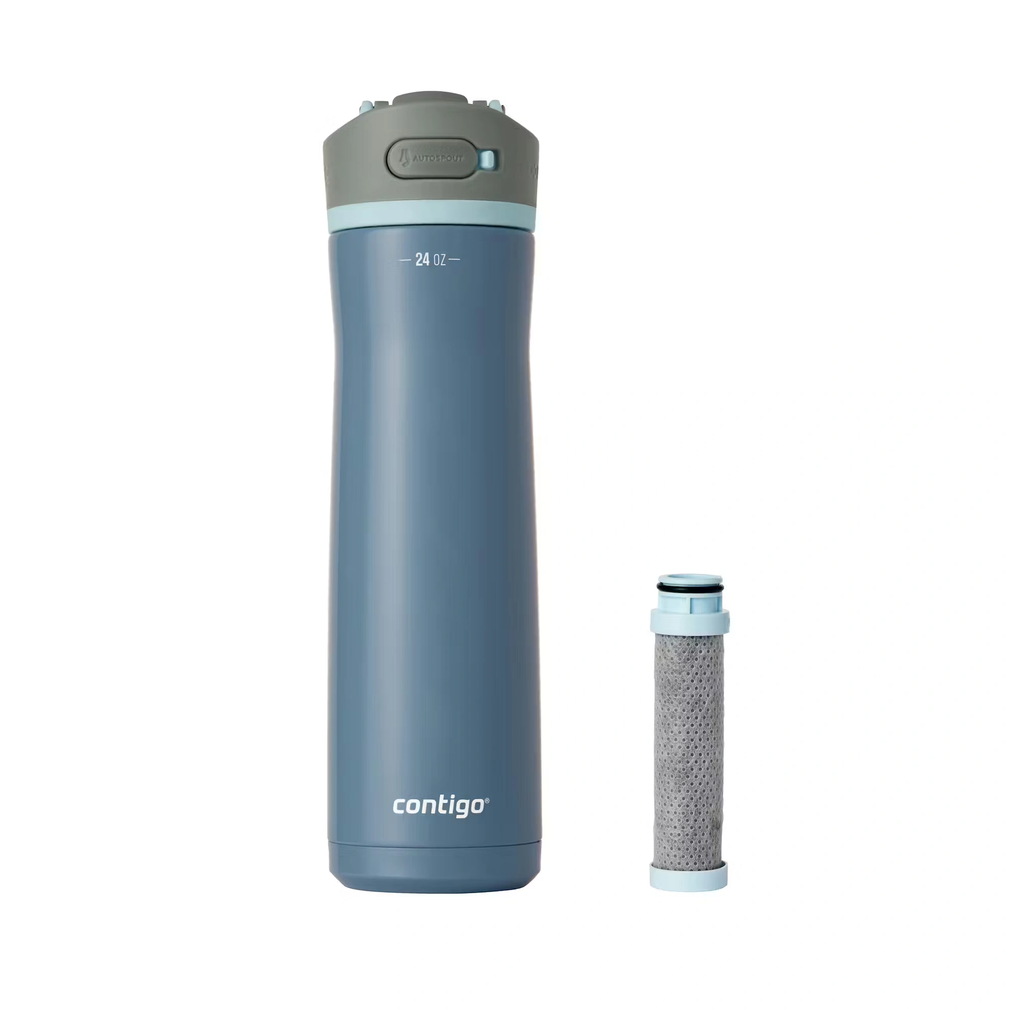 Contigo® Wells Chill Stainless Steel Filter Water Bottle with AUTOSPOUT® Straw Lid and Replacement Filter, 24 Oz. Dark Ice & Purity
