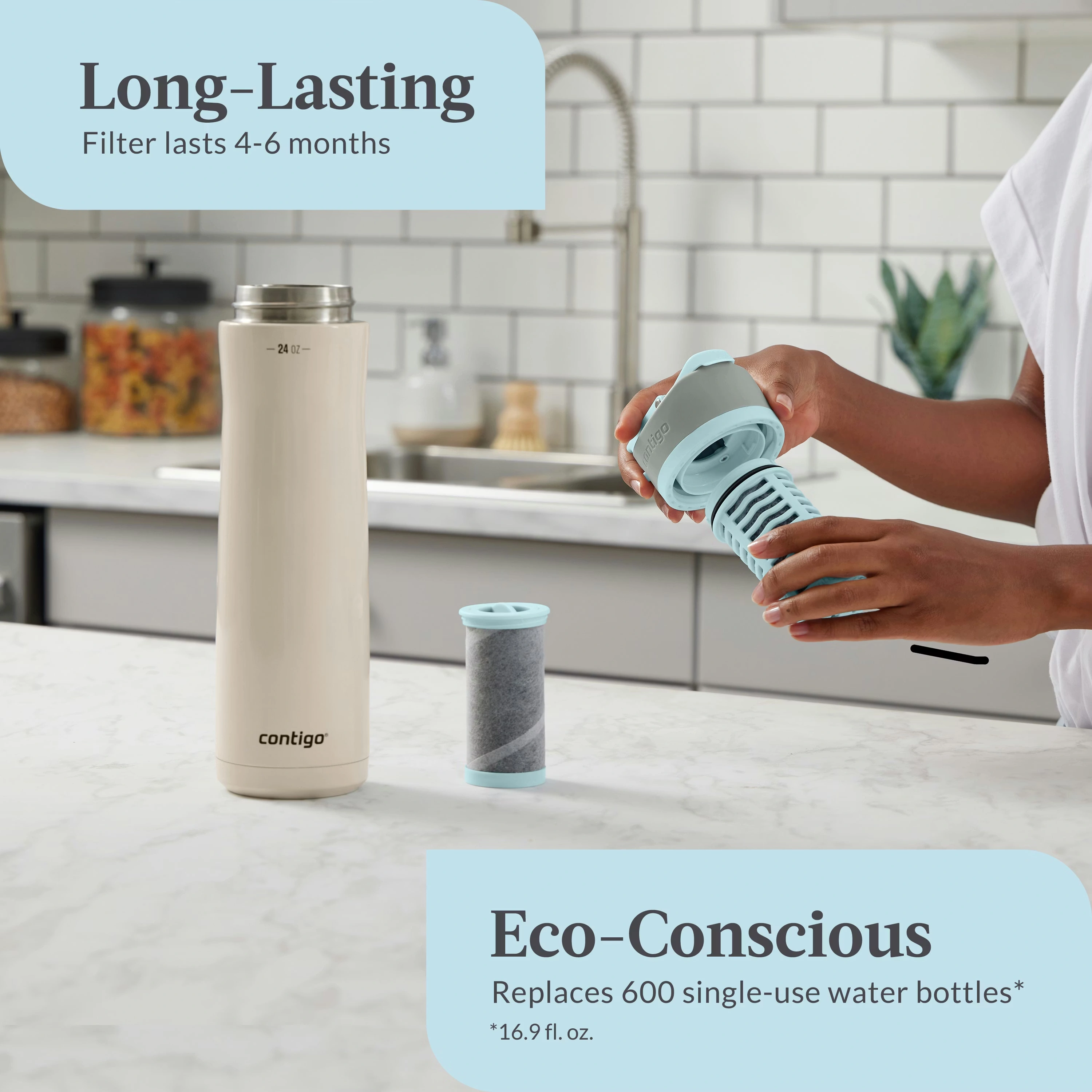 Contigo® Clybourn Chill Freeflow Filtration Stainless Steel Water Bottle with AUTOSEAL® Lid, 24oz Salt