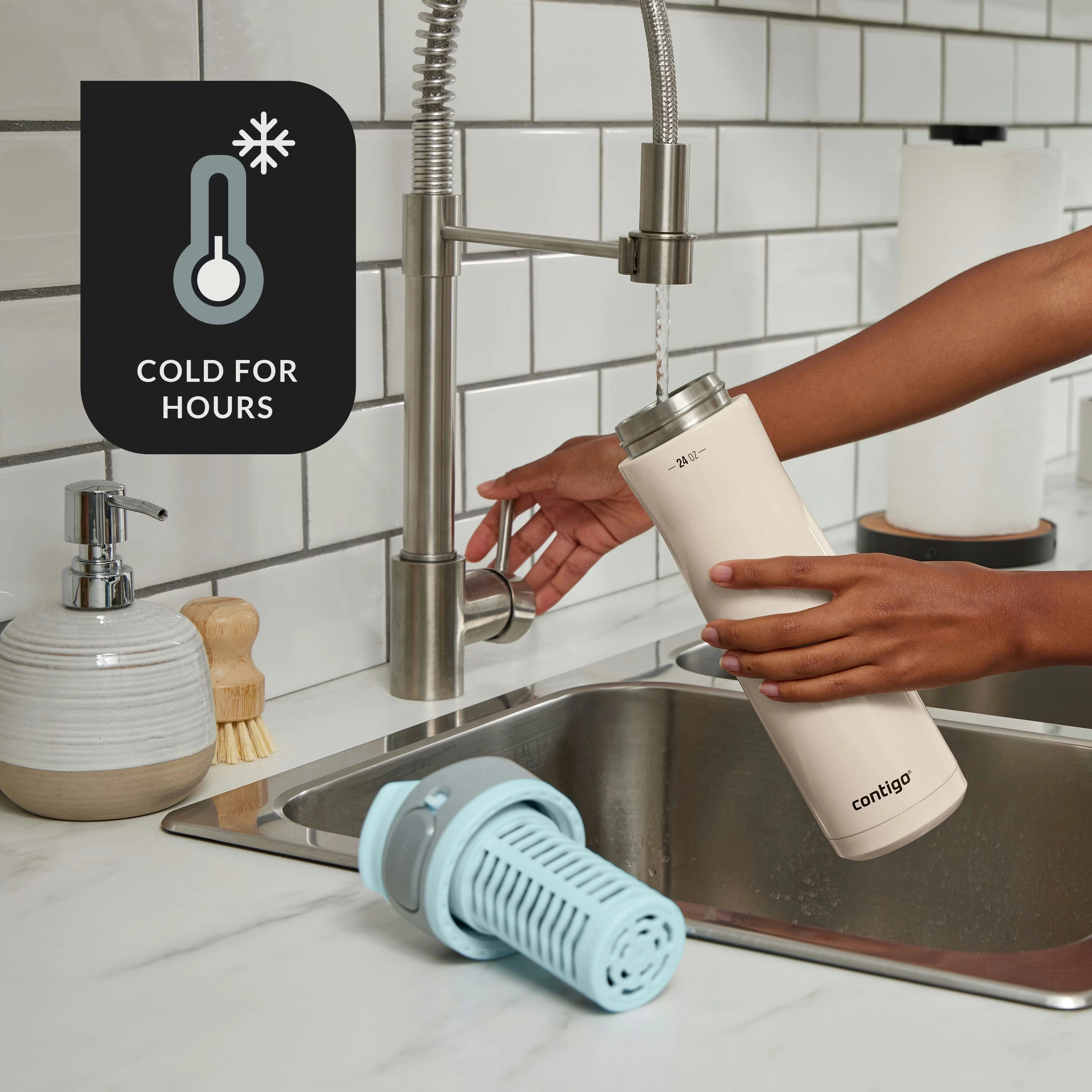 Contigo® Clybourn Chill Freeflow Filtration Stainless Steel Water Bottle with AUTOSEAL® Lid, 24oz Salt