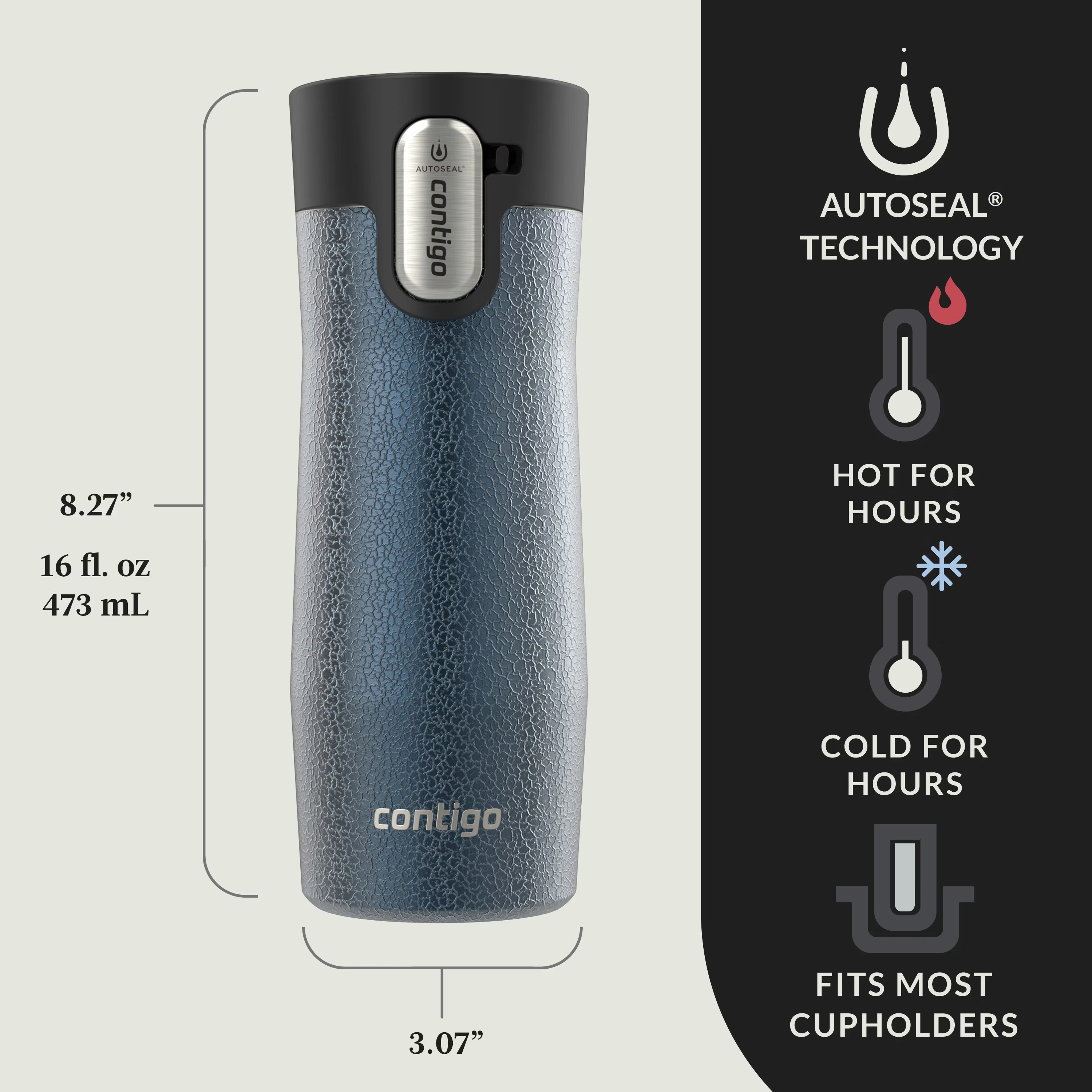 Contigo® West Loop 3.0 Stainless Steel Travel Mug with AUTOSEAL® Lid, 16oz Crystal Blueberry