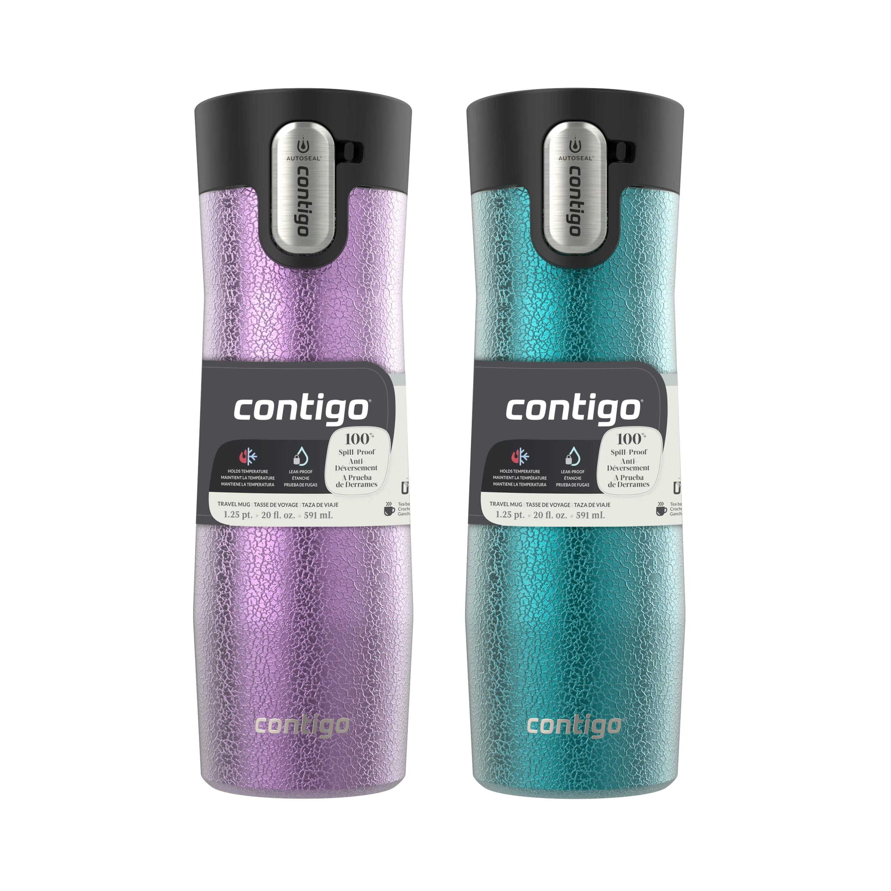 Contigo® West Loop 3.0 Stainless Steel Travel Mug with AUTOSEAL® Lid, 20oz, 2-Pack Crystal Pansy & Crystal Juniper