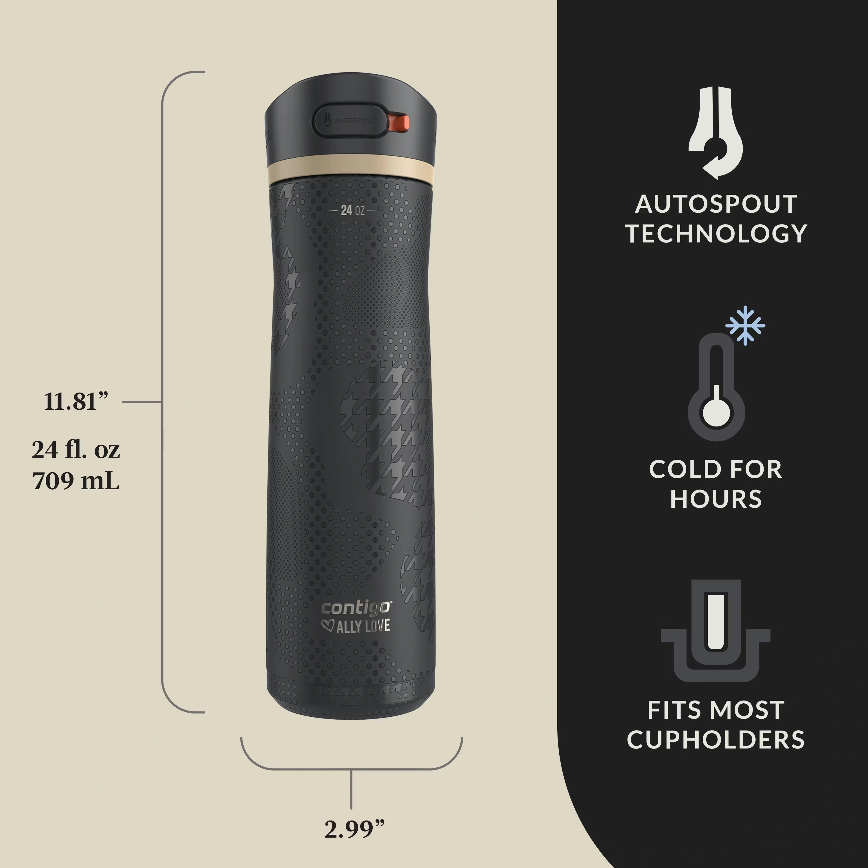 Contigo® x Ally Love Ashland Chill 2.0 Stainless Steel Water Bottle with AUTOSPOUT® Lid, 24oz Licorice 3 Contigo® x Ally Love Ashland Chill 2.0 Stainless Steel Water Bottle with AUTOSPOUT® Lid, 24oz Licorice