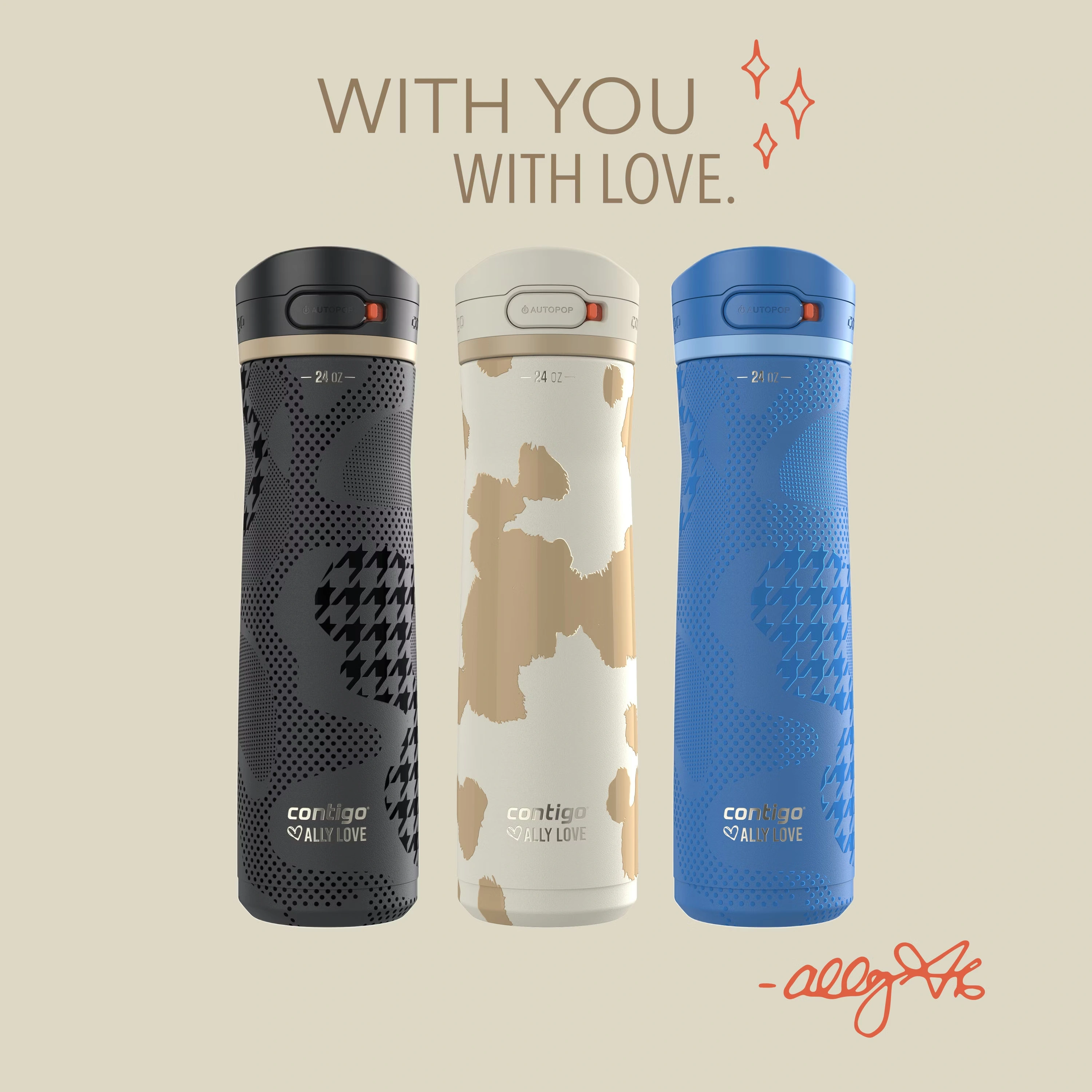 Contigo® x Ally Love Jackson Chill 2.0 Stainless Steel Water Bottle with AUTOPOP®  Lid, 24oz Licorice