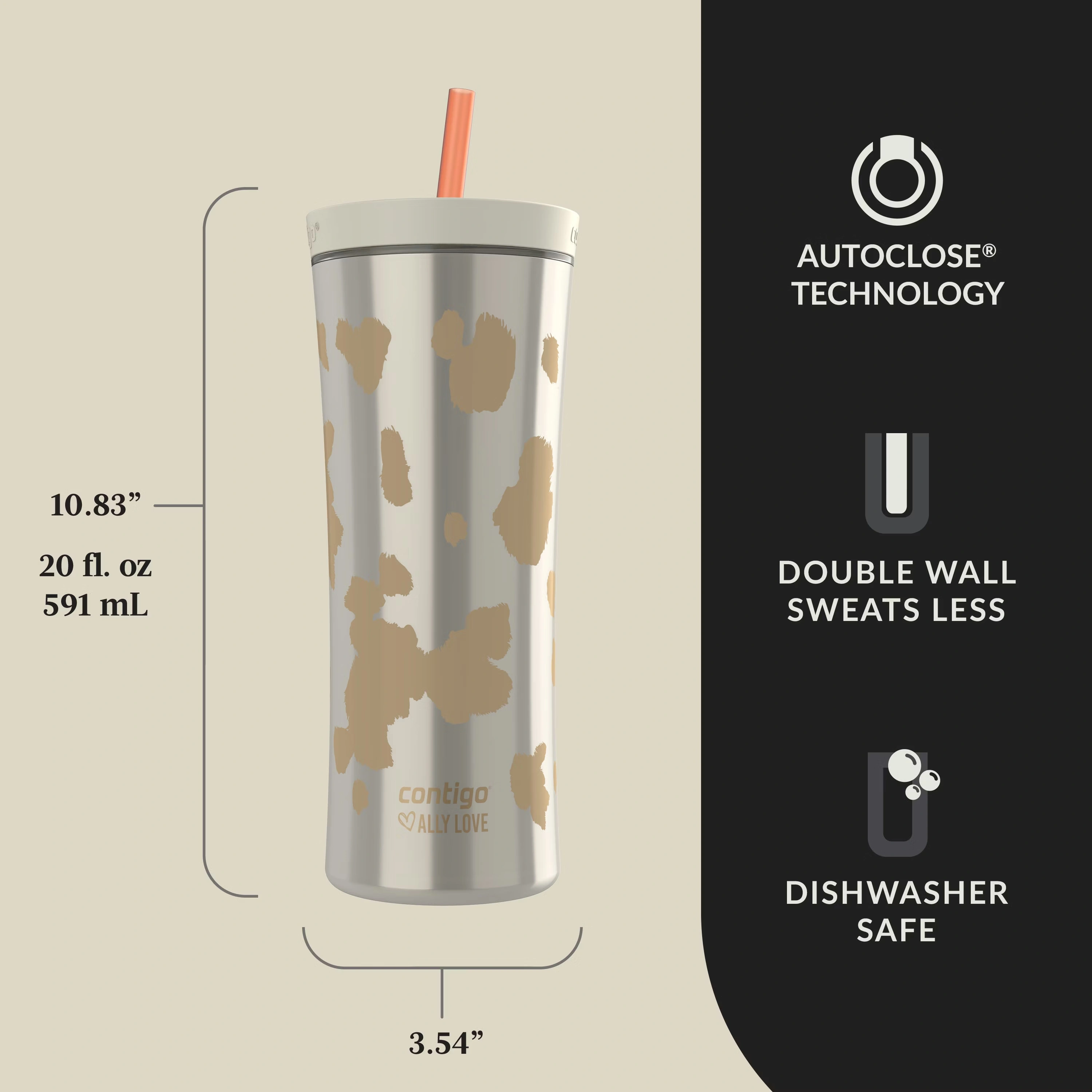 Contigo® x Ally Love Streeterville AUTOCLOSE® Shake & Go® Tumbler, 20oz Oatmilk 3 Contigo® x Ally Love Streeterville AUTOCLOSE® Shake & Go® Tumbler, 20oz Oatmilk