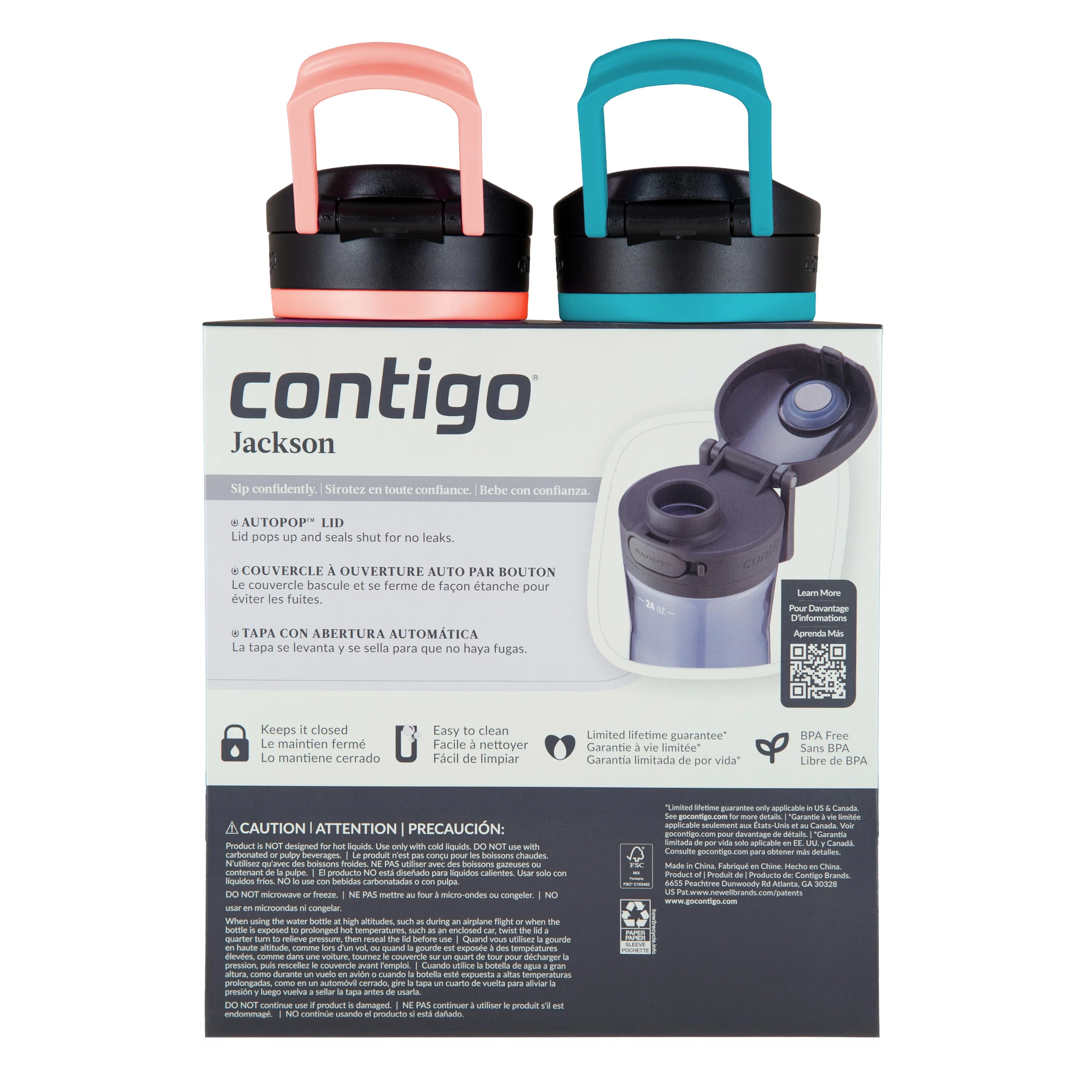 Contigo® Jackson 2.0 Tritan Water Bottle with AUTOPOP® Lid, 24oz, 2-Pack 13 Contigo® Jackson 2.0 Tritan Water Bottle with AUTOPOP® Lid, 24oz, 2-Pack