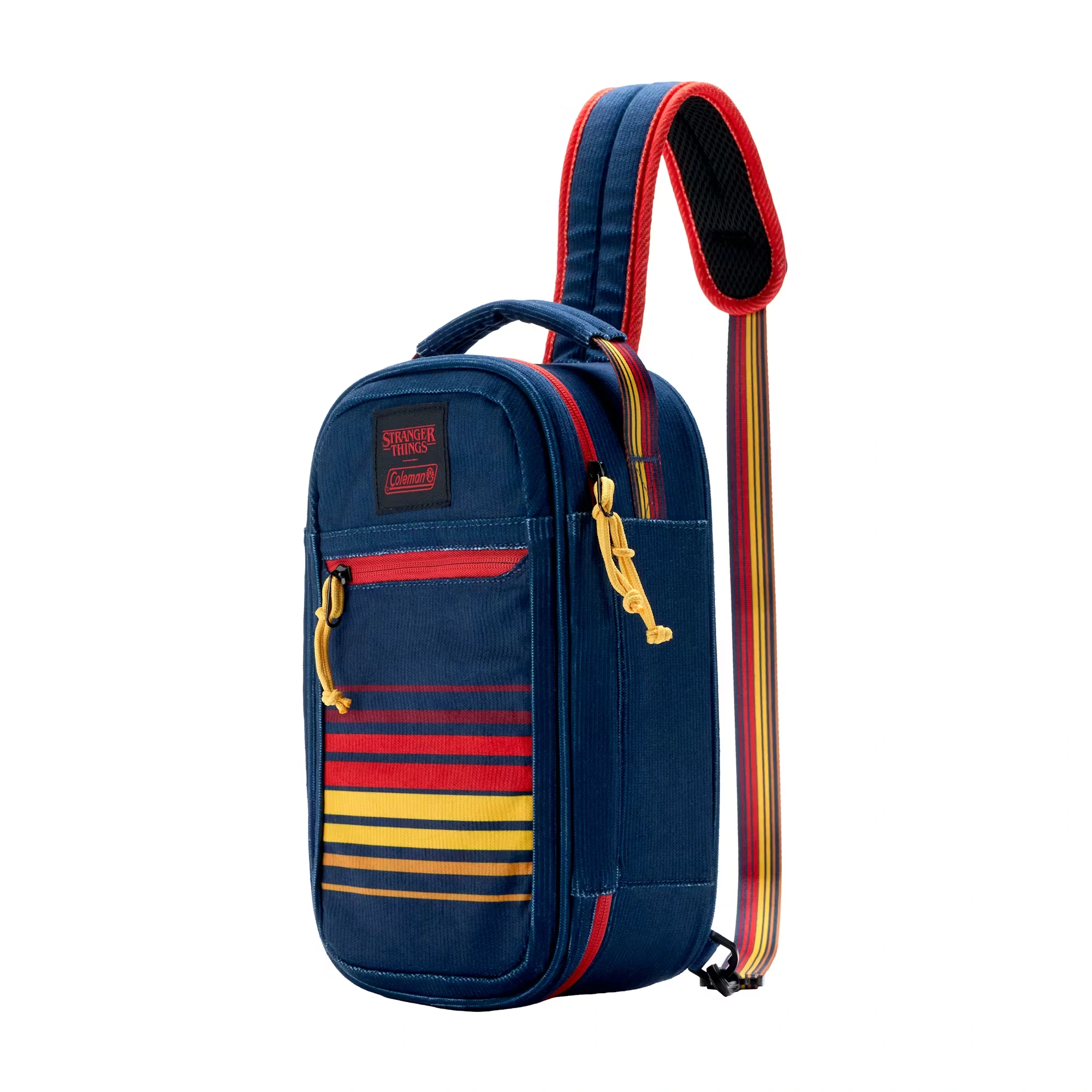 Stranger Things 6-Can Convertible Soft-Sided Cross-Body Sling Cooler Navy Stripe