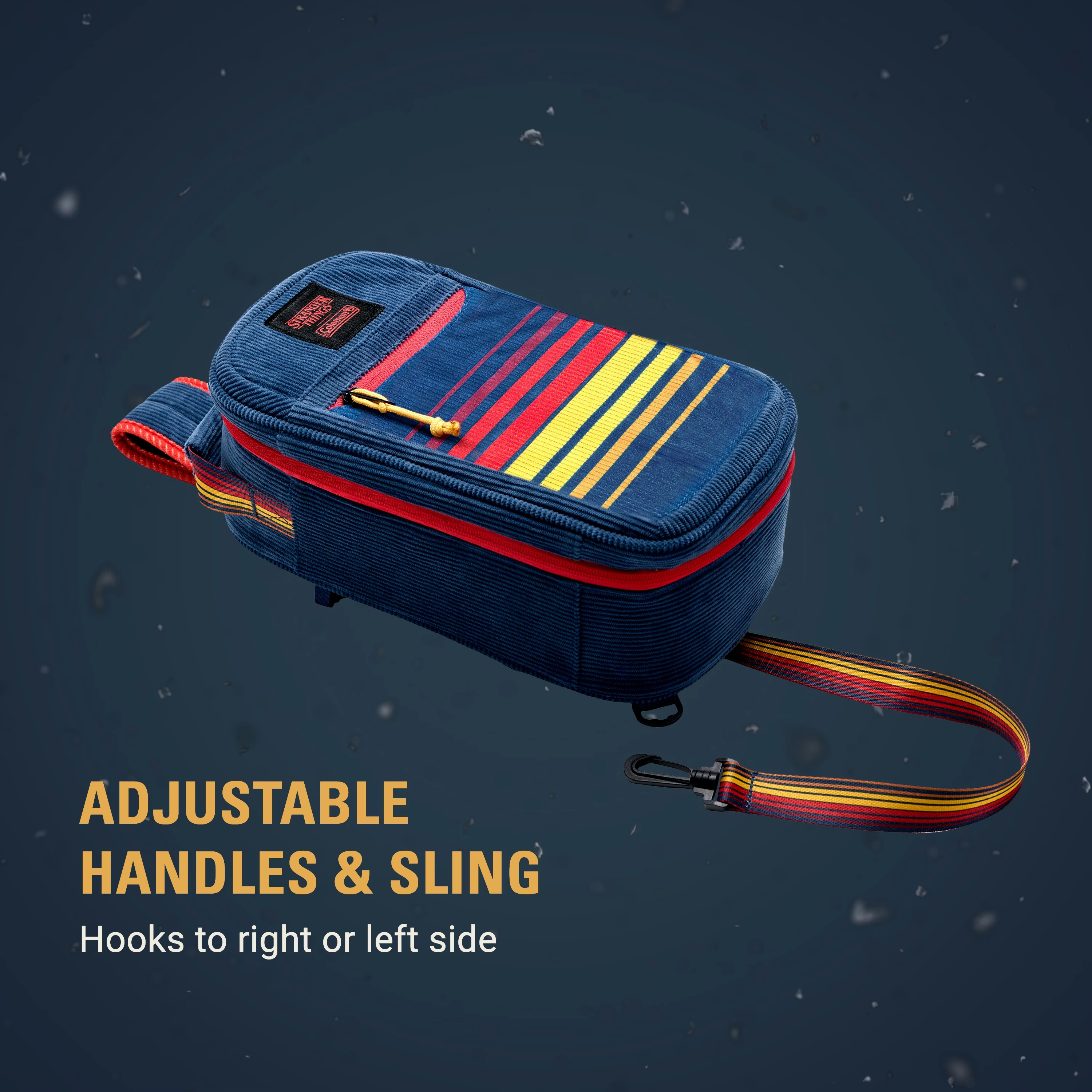 Stranger Things 6-Can Convertible Soft-Sided Cross-Body Sling Cooler Navy Stripe 5 Stranger Things 6-Can Convertible Soft-Sided Cross-Body Sling Cooler Navy Stripe